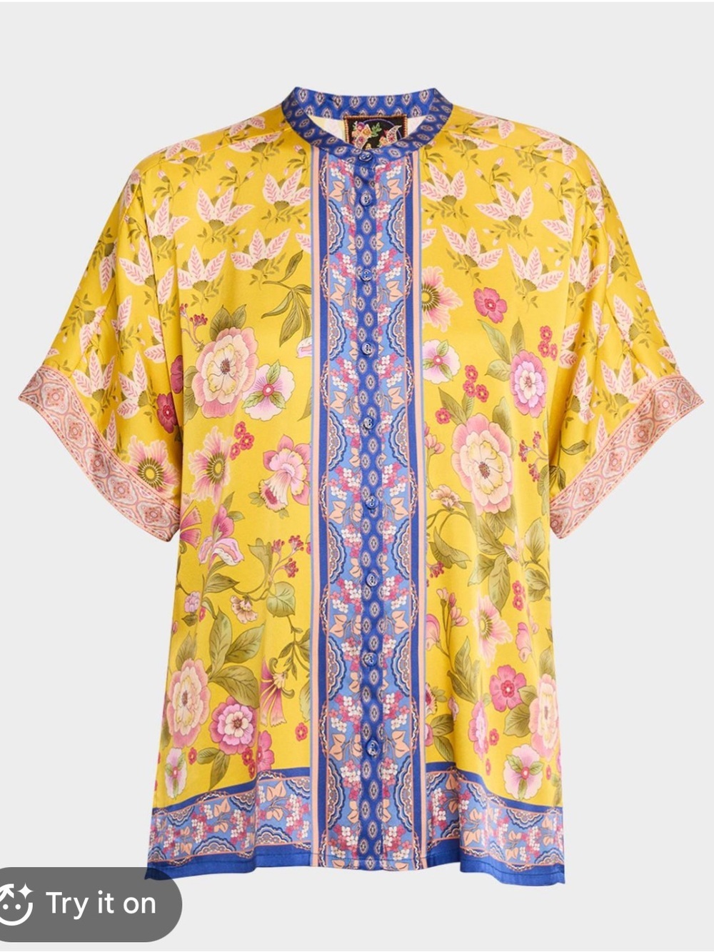 NWT Johnny Was The Audrey Floral-Print Silk Charmeuse Tunic Top Size XL